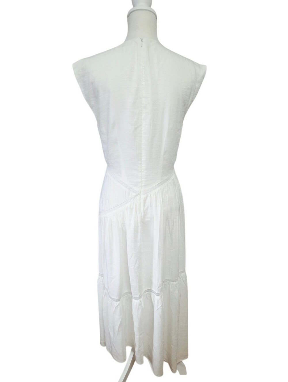 FRAME Gathered Seam Lace Inset Dress White Small - Picture 7 of 10
